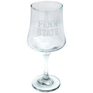 tulip shaped wine glass with etched Penn State